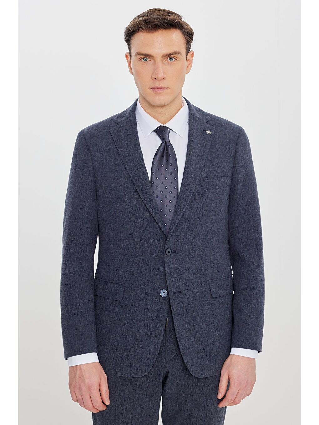 Erkek Lacivert Ekstra Slim Fit Mono Yaka Kapak Cepli Takım Elbise-1