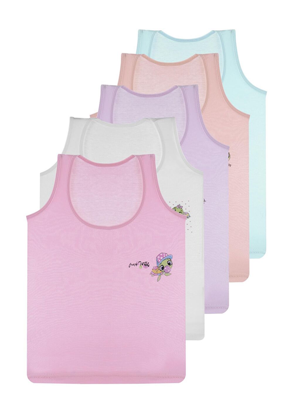 Karışık Kız Çocuk Atlet Geniş Askılı Baskılı 5 li Paket Likralı