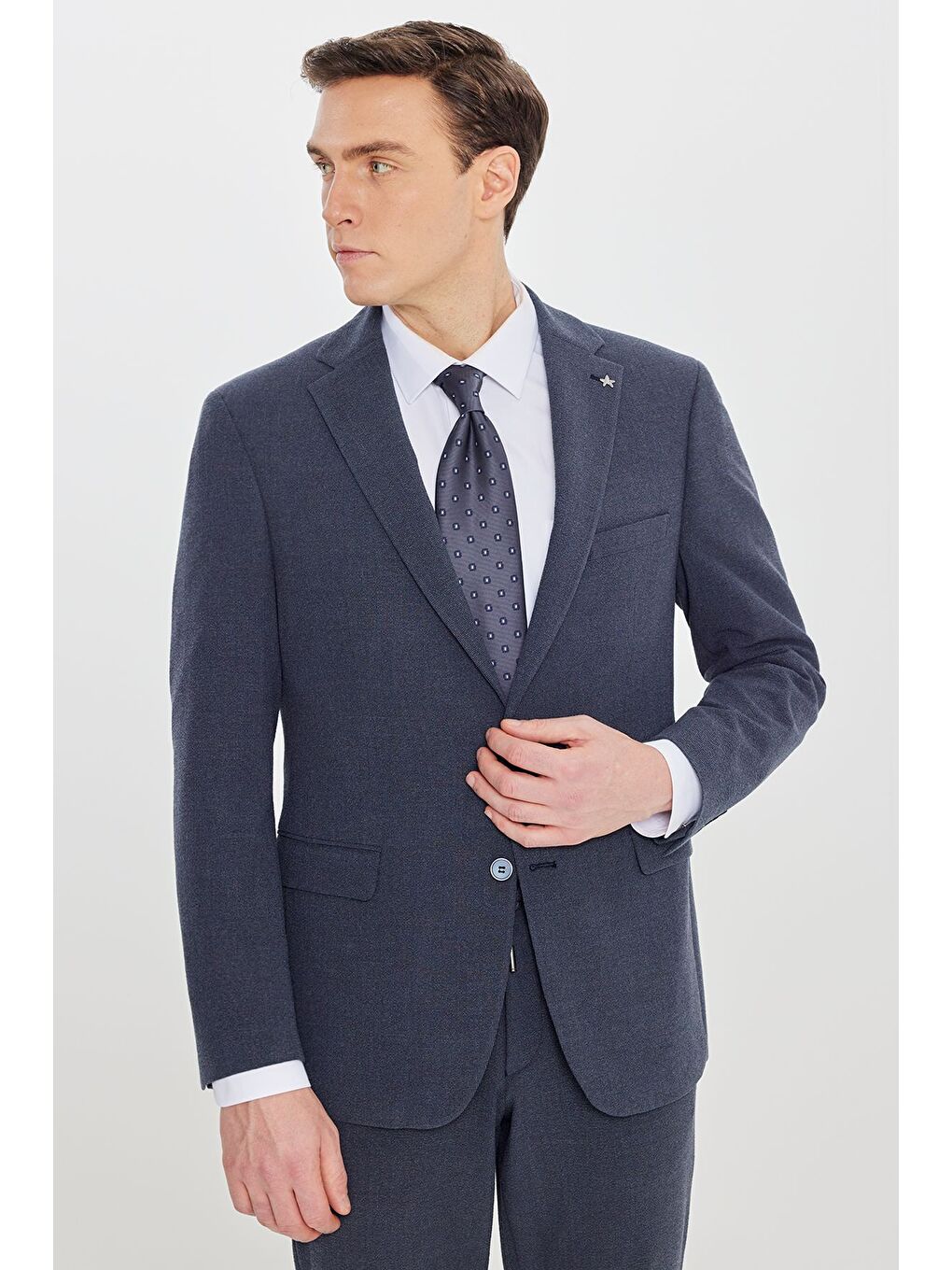 Erkek Lacivert Ekstra Slim Fit Mono Yaka Kapak Cepli Takım Elbise-2