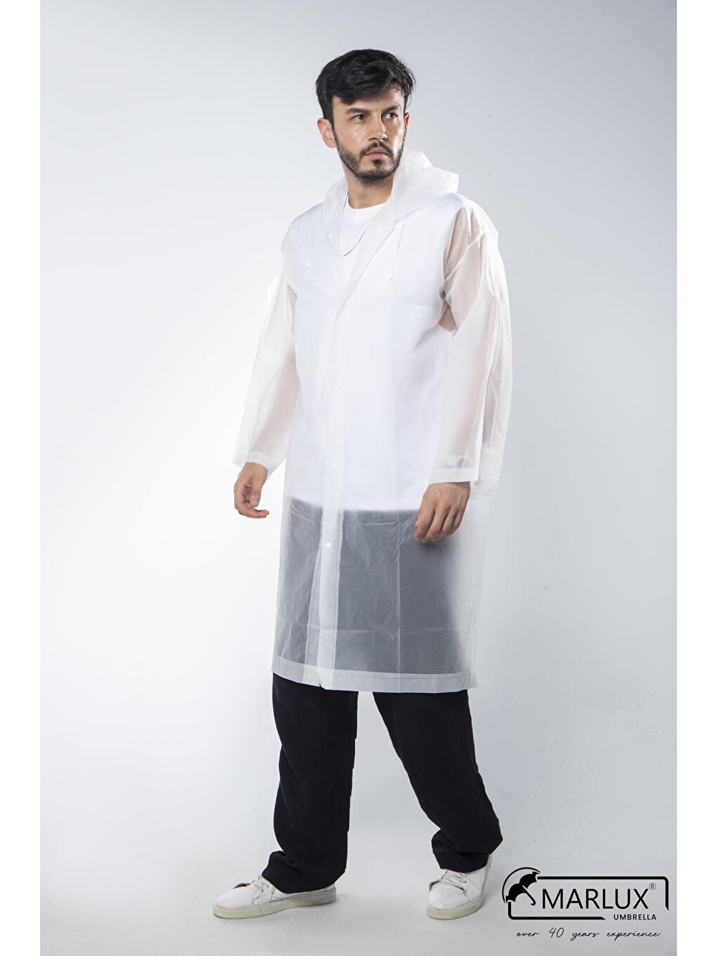Kadın Erkek Yağmurluk Kapüşonlu Çıtçıtlı Eva Beyaz Yağmurluk M21MRC881R02-3
