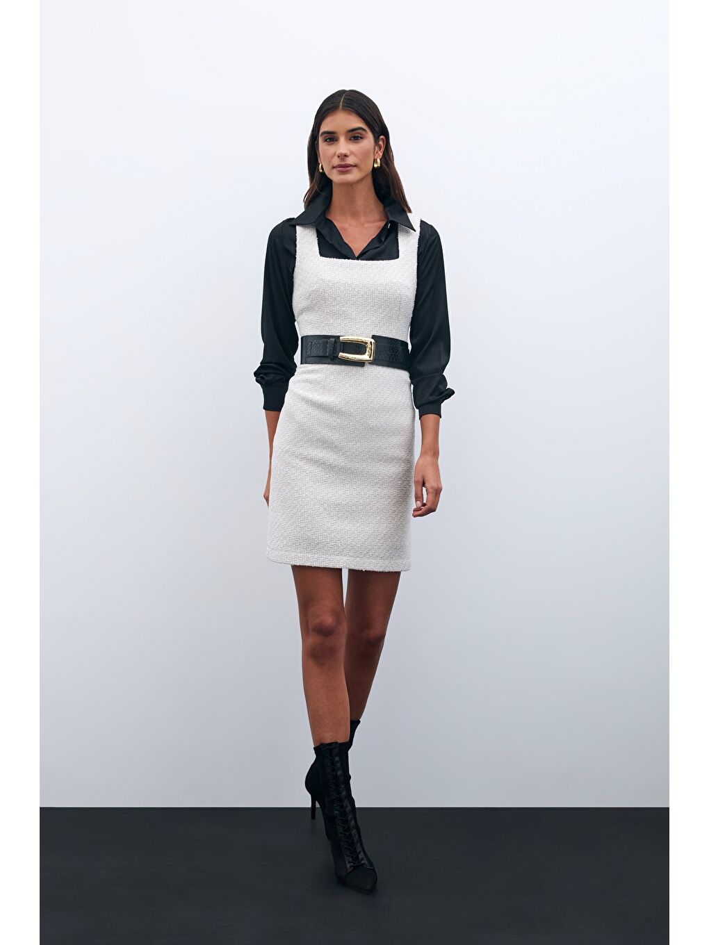 Bej Mini Tüvit Elbise - Taş