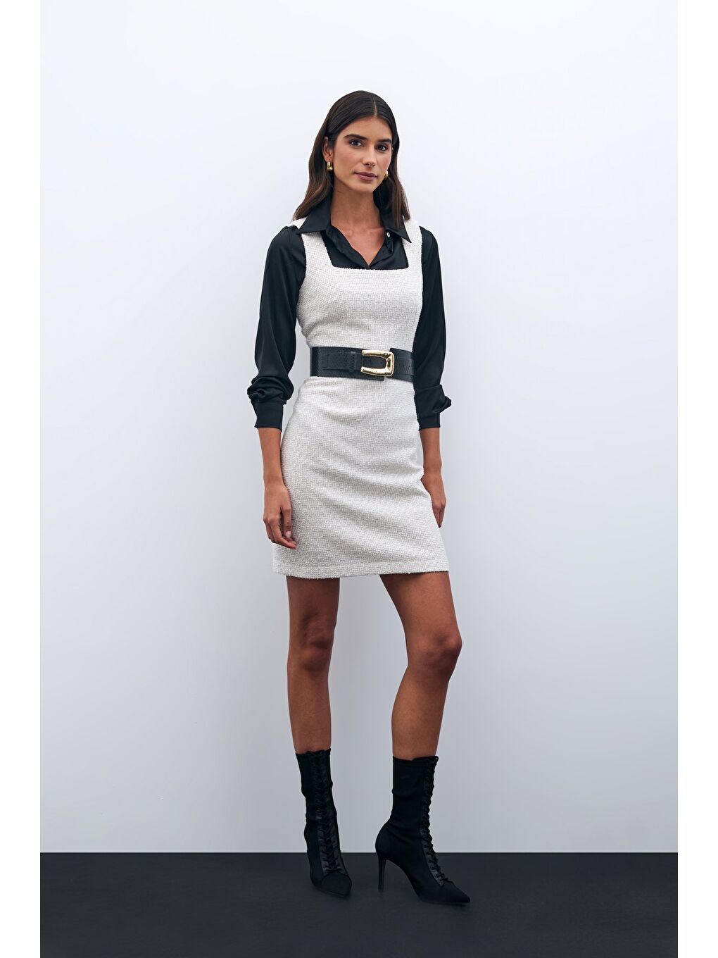 Bej Mini Tüvit Elbise - Taş-1