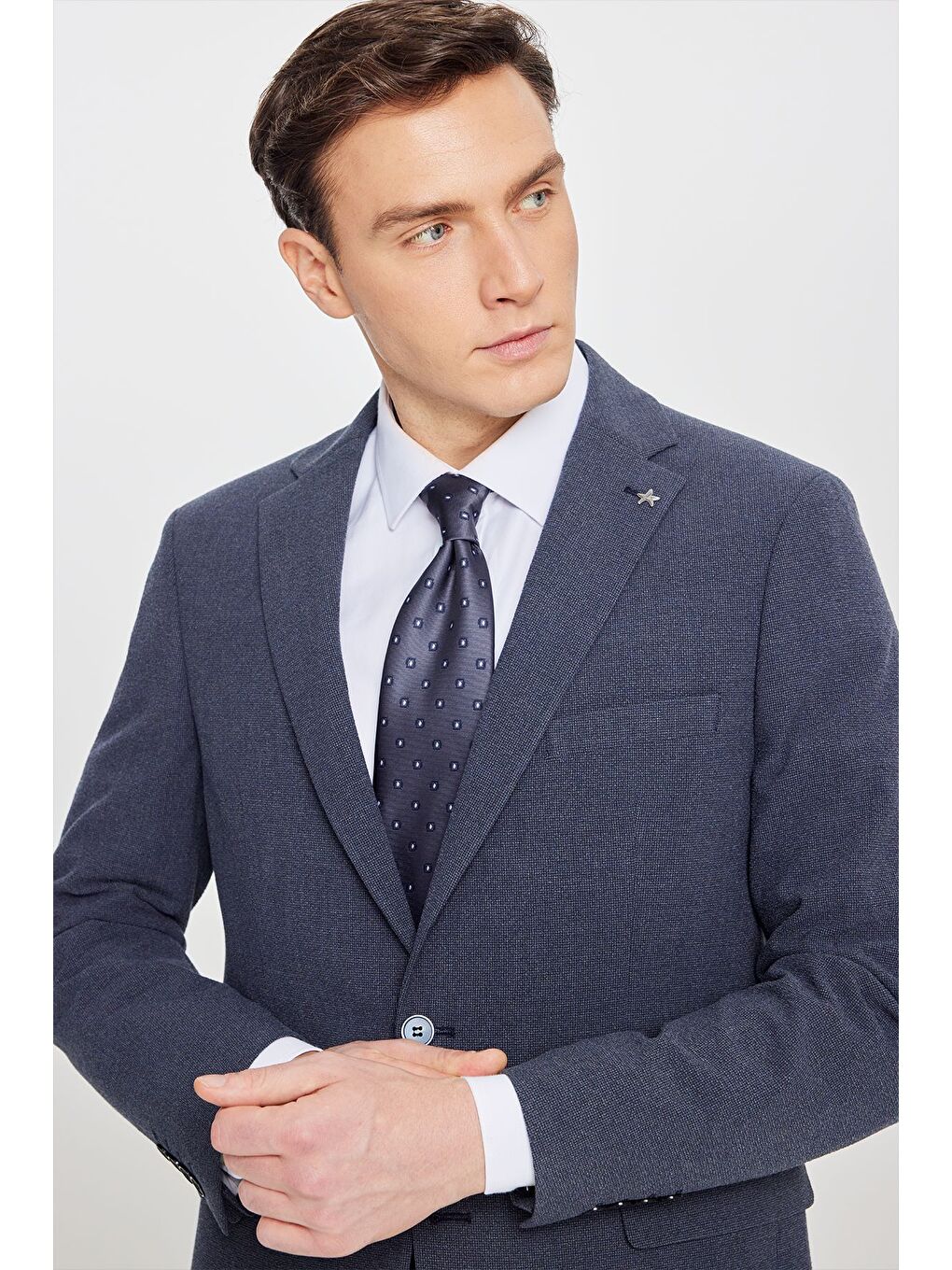 Erkek Lacivert Ekstra Slim Fit Mono Yaka Kapak Cepli Takım Elbise-3