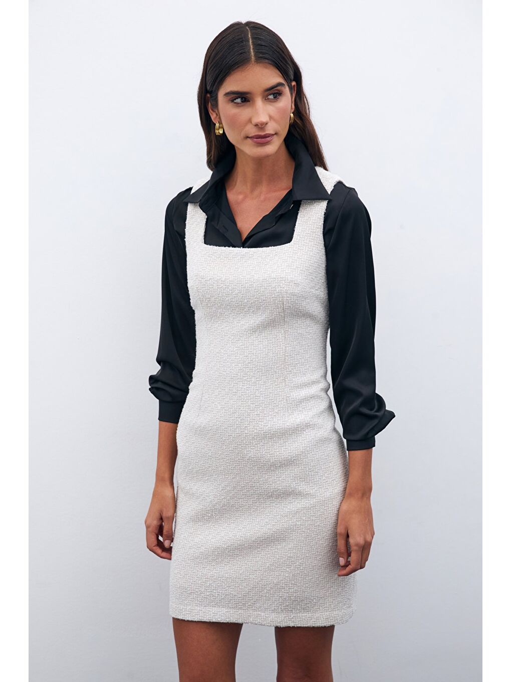 Bej Mini Tüvit Elbise - Taş-3