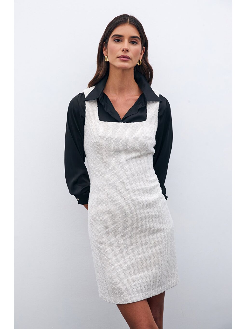 Bej Mini Tüvit Elbise - Taş-5