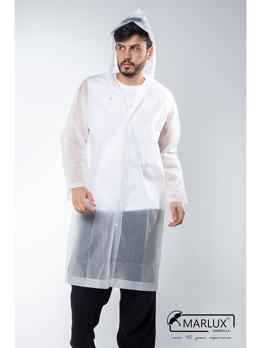 Kadın Erkek Yağmurluk Kapüşonlu Çıtçıtlı Eva Beyaz Yağmurluk M21MRC881R02-5