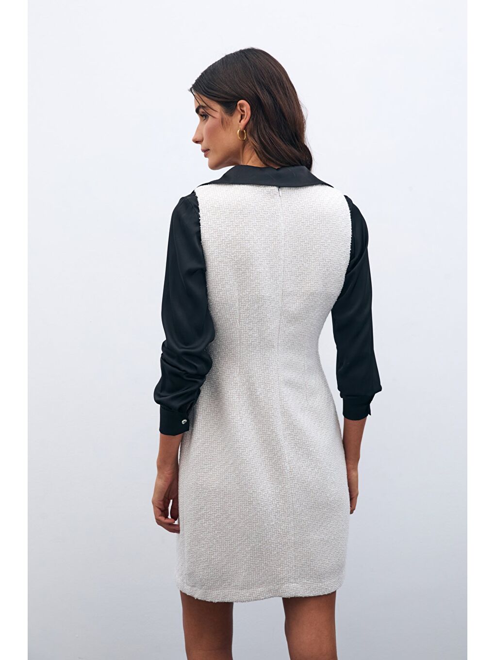 Bej Mini Tüvit Elbise - Taş-7