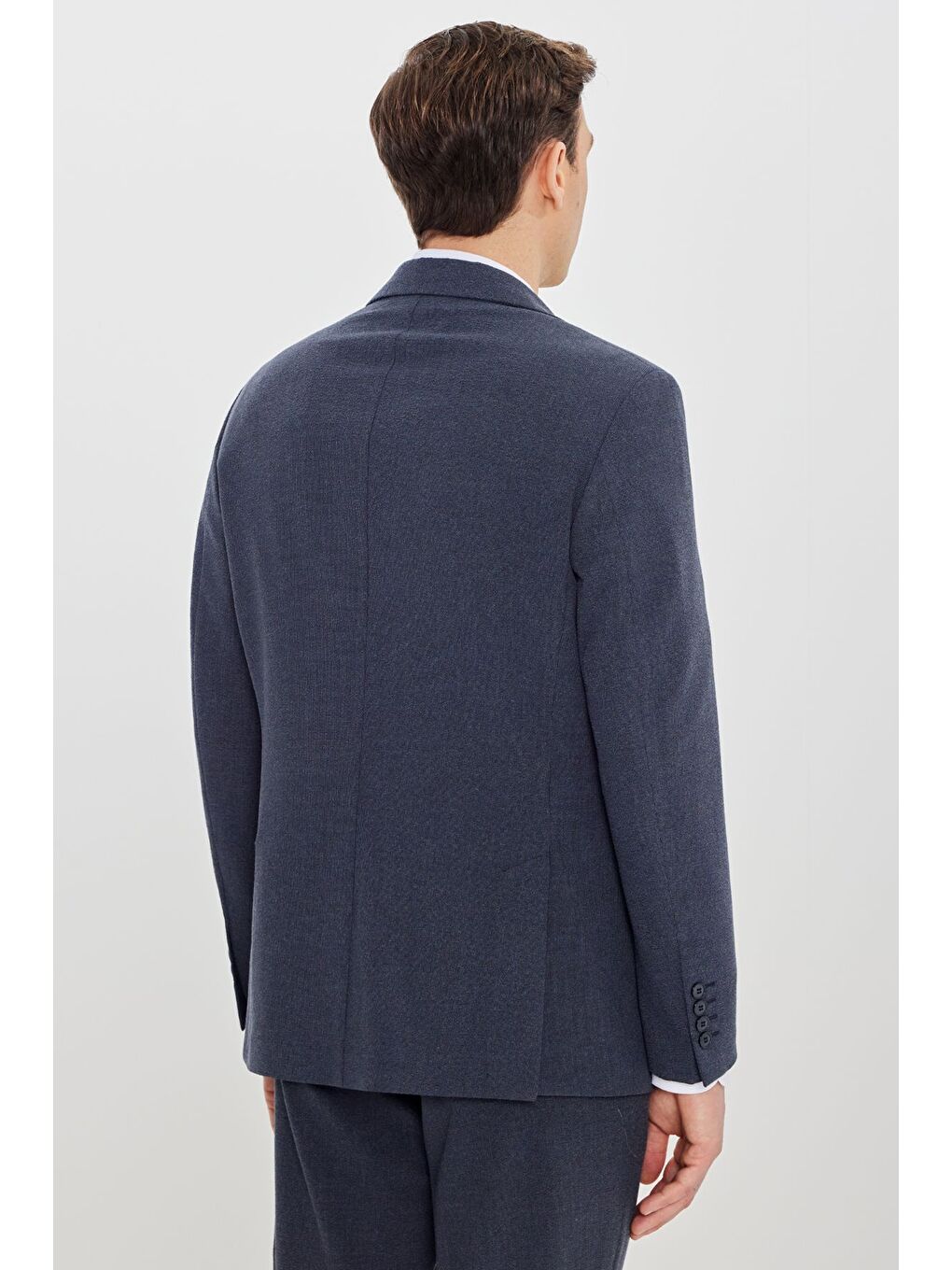 Erkek Lacivert Ekstra Slim Fit Mono Yaka Kapak Cepli Takım Elbise-5