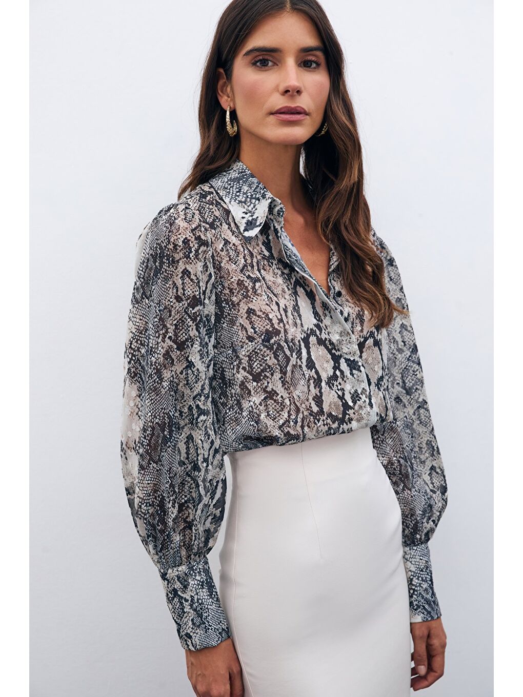 Desenli Salaş Gömlek - Bej