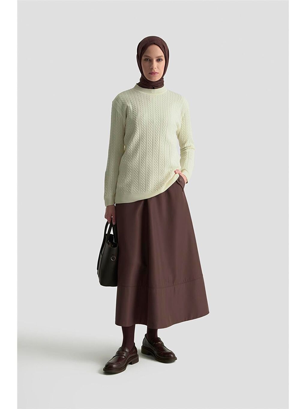 Ekru Saç Örgü Kazak 25Kd7005 Krem-1