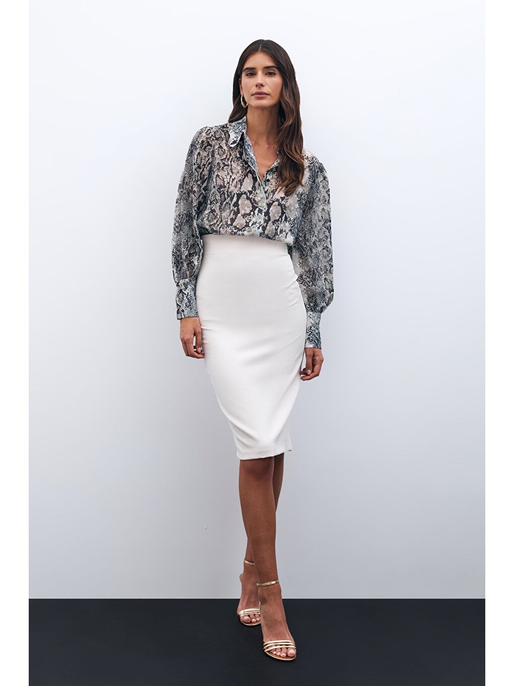 Desenli Salaş Gömlek - Bej-1