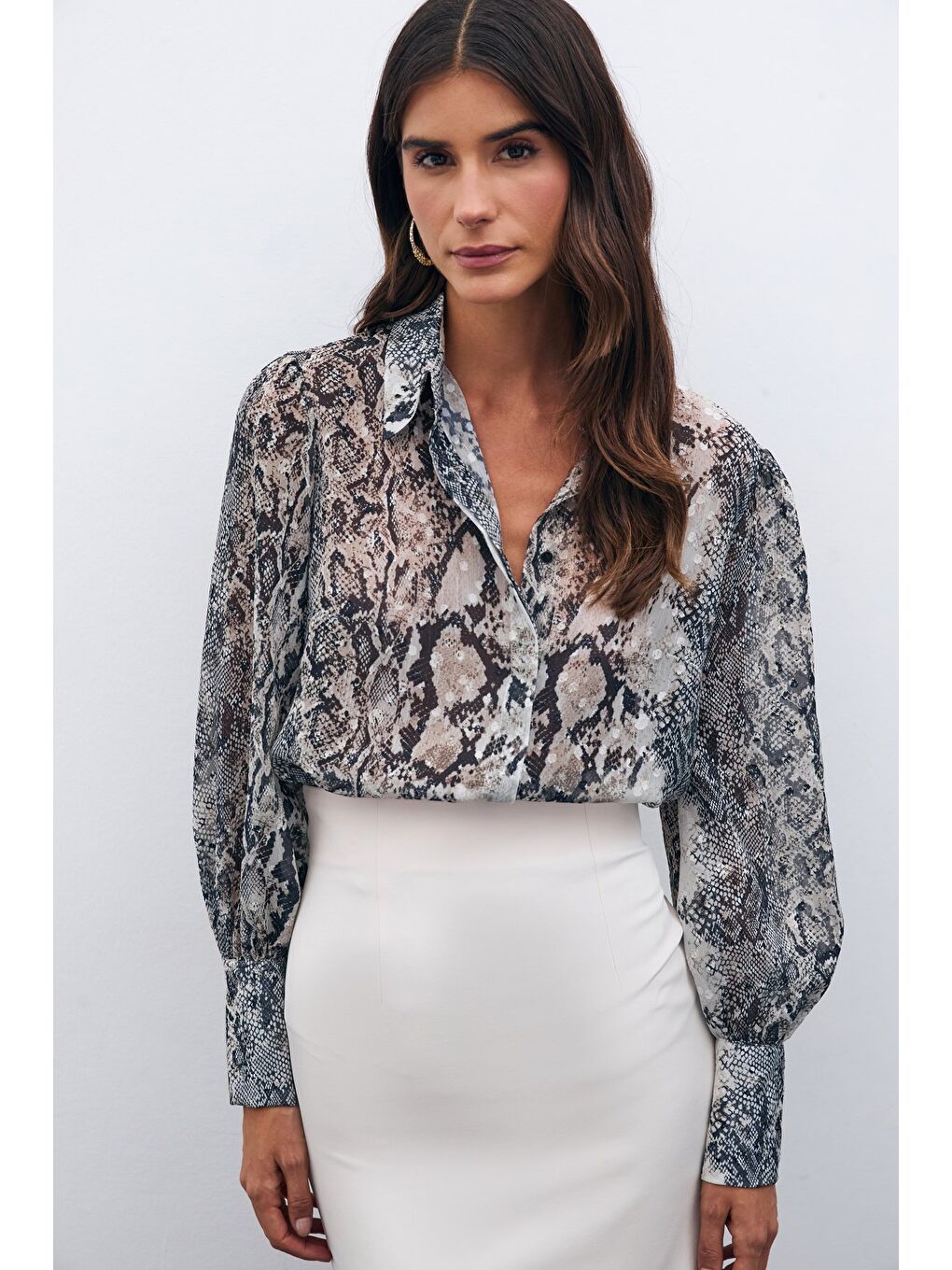 Desenli Salaş Gömlek - Bej-2