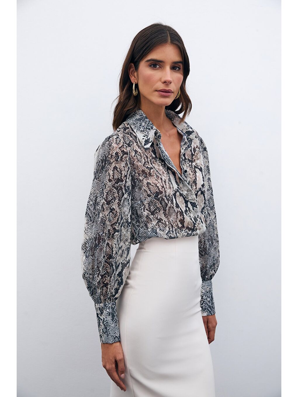 Desenli Salaş Gömlek - Bej-3