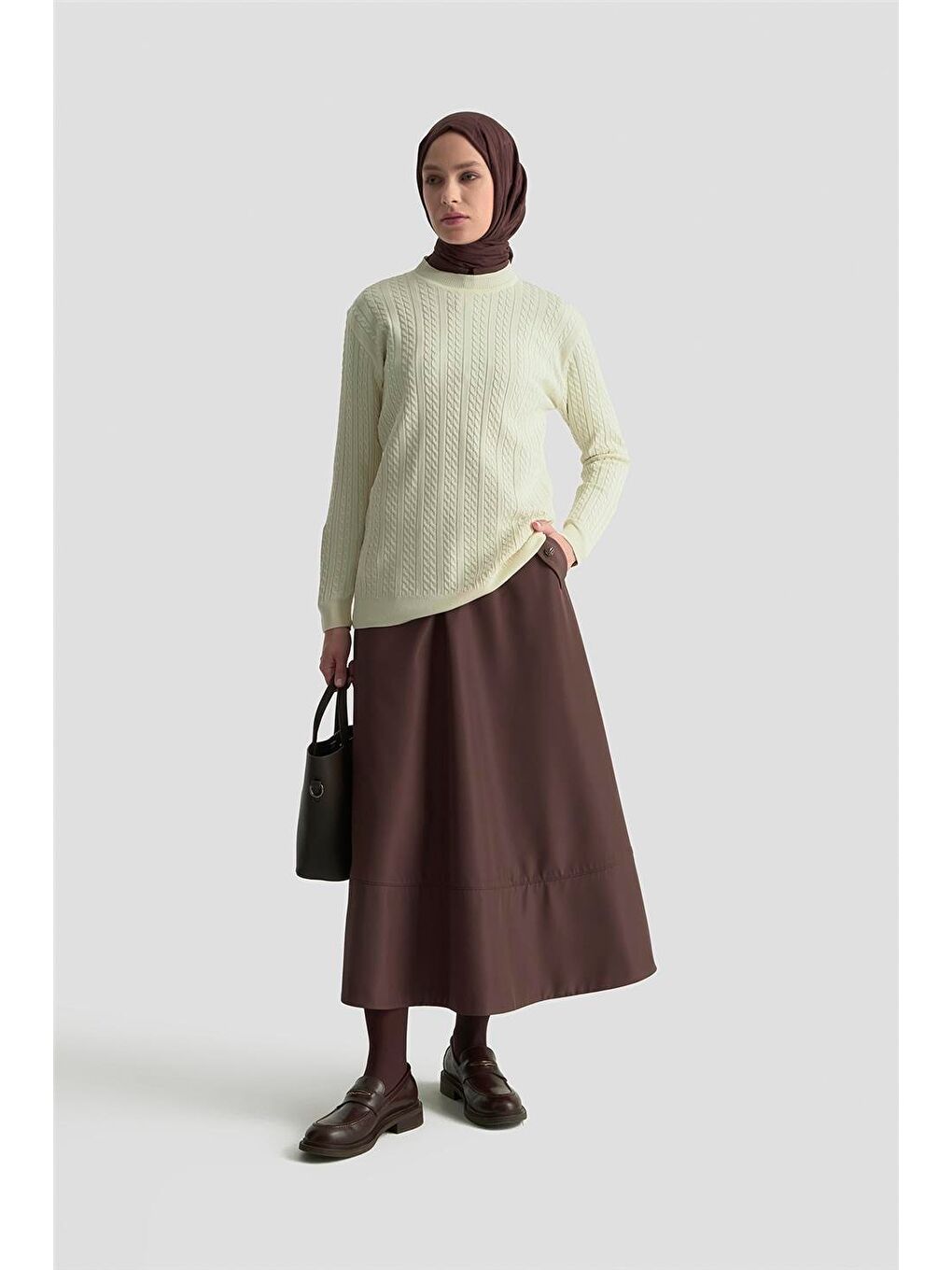 Ekru Saç Örgü Kazak 25Kd7005 Krem-2