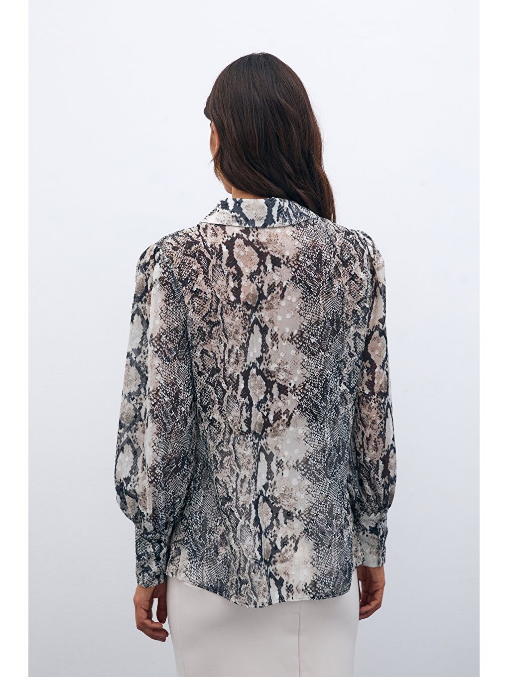 Desenli Salaş Gömlek - Bej-6