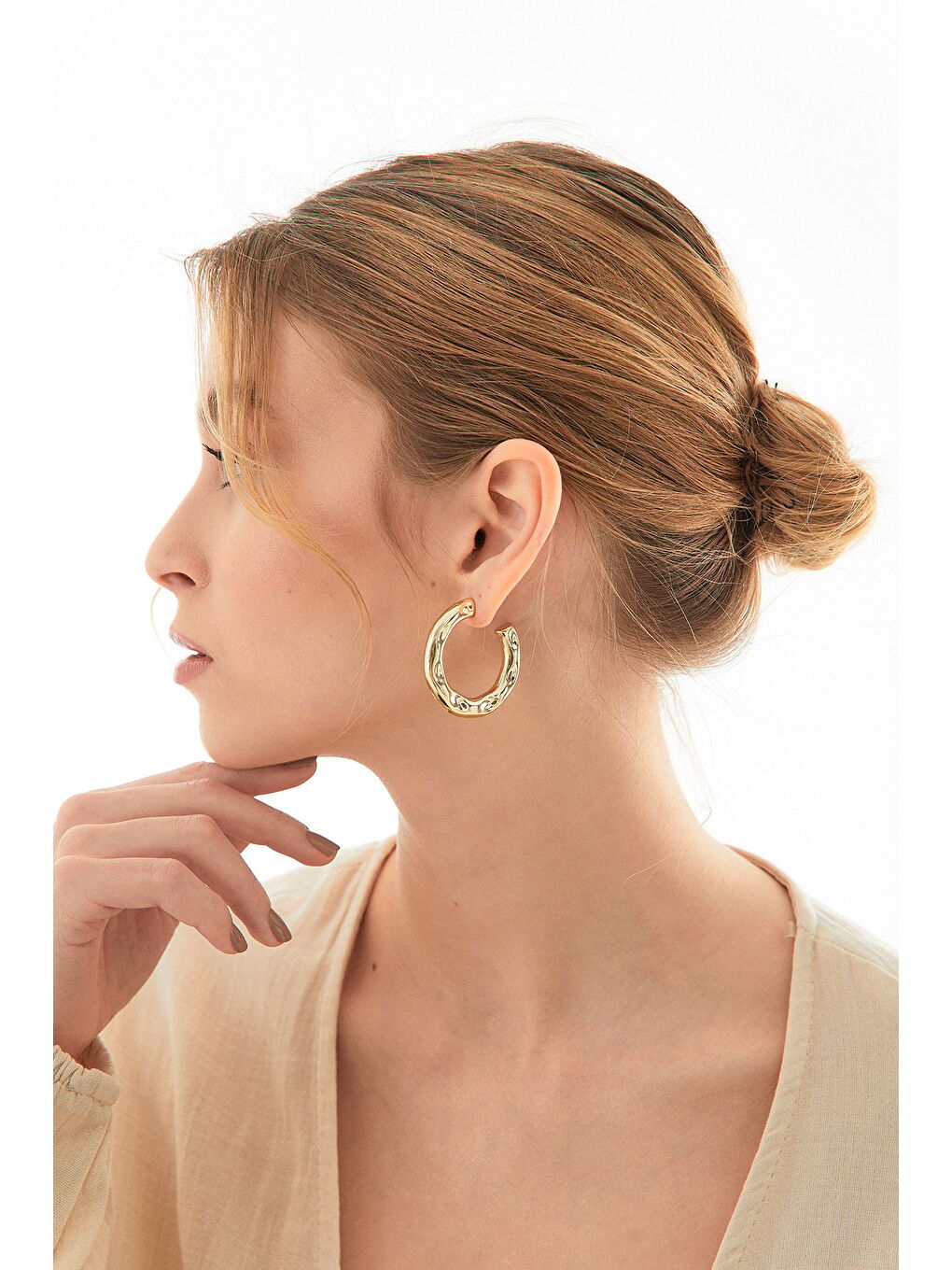 Sarı Yarım Halka Küpe-2