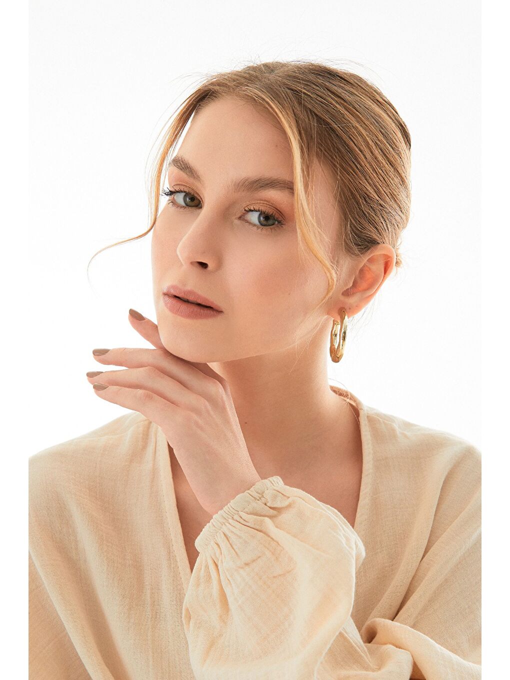 Sarı Yarım Halka Küpe-3