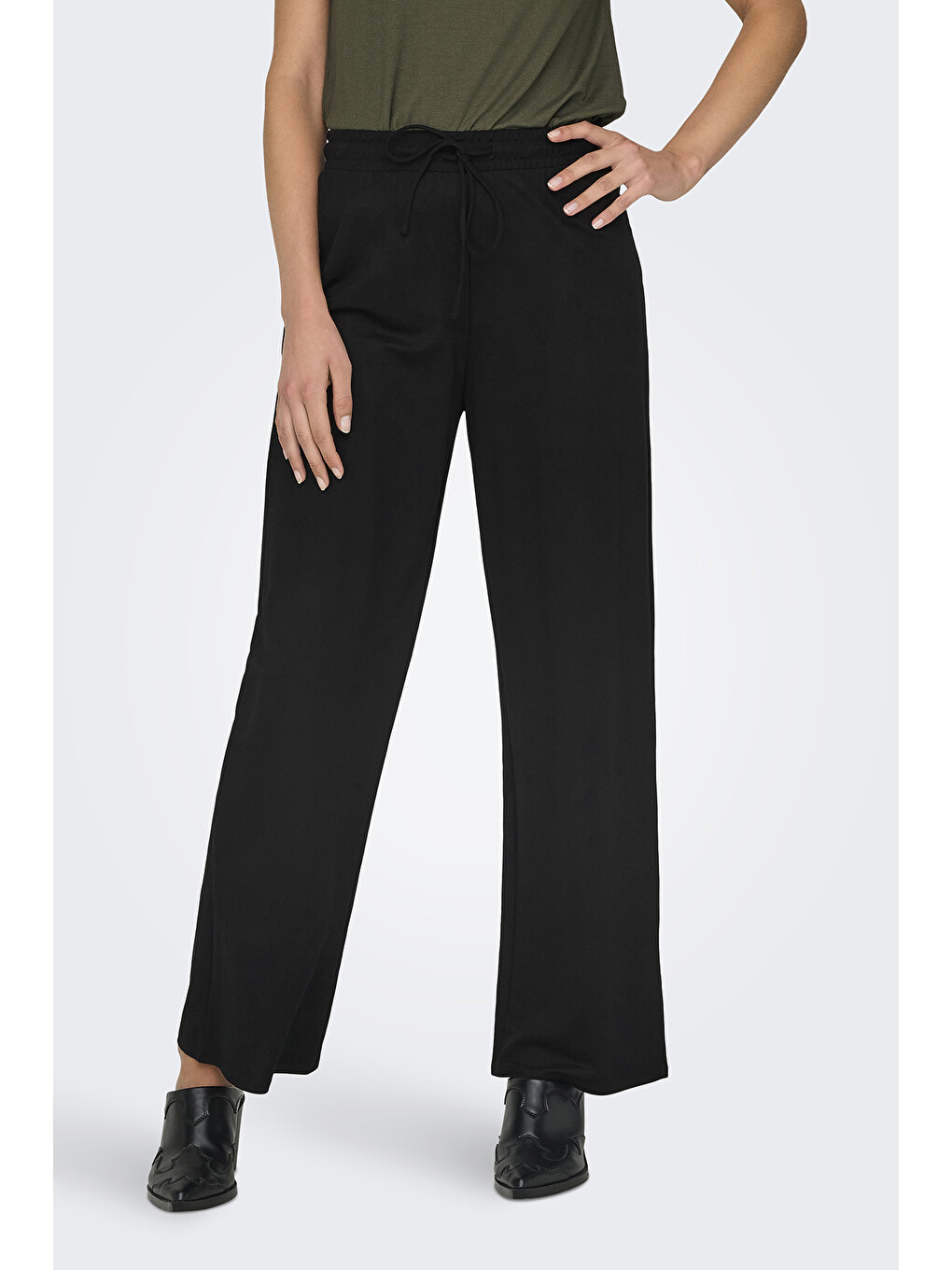 Siyah Onljany Regular Fit Yüksek Bel Geniş Paça Pantolon 15294429-1