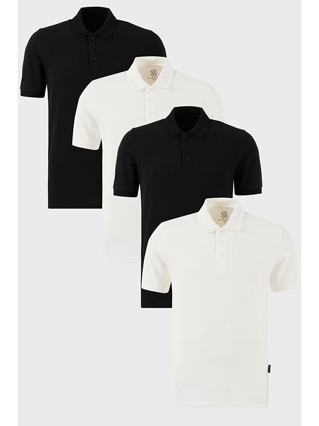 Siyah Pamuklu Regular Fit Düğmeli Polo Yaka 4'lü Paket %100 Pamuk Tişört 5902127S4