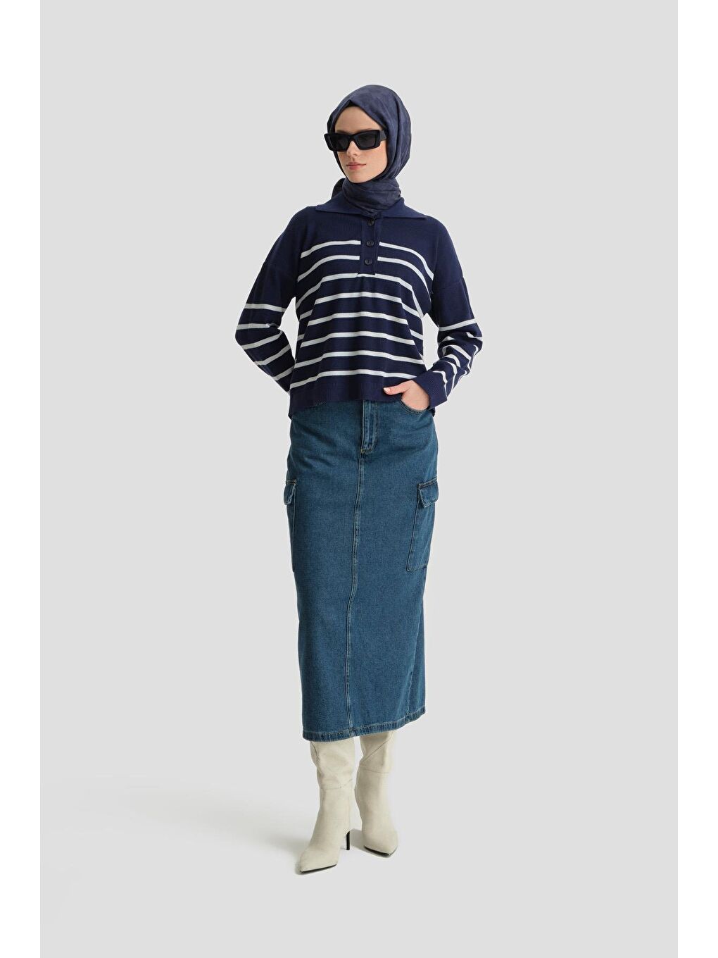 Çizgili Triko Kazak 24Kd4208 Lacivert-3