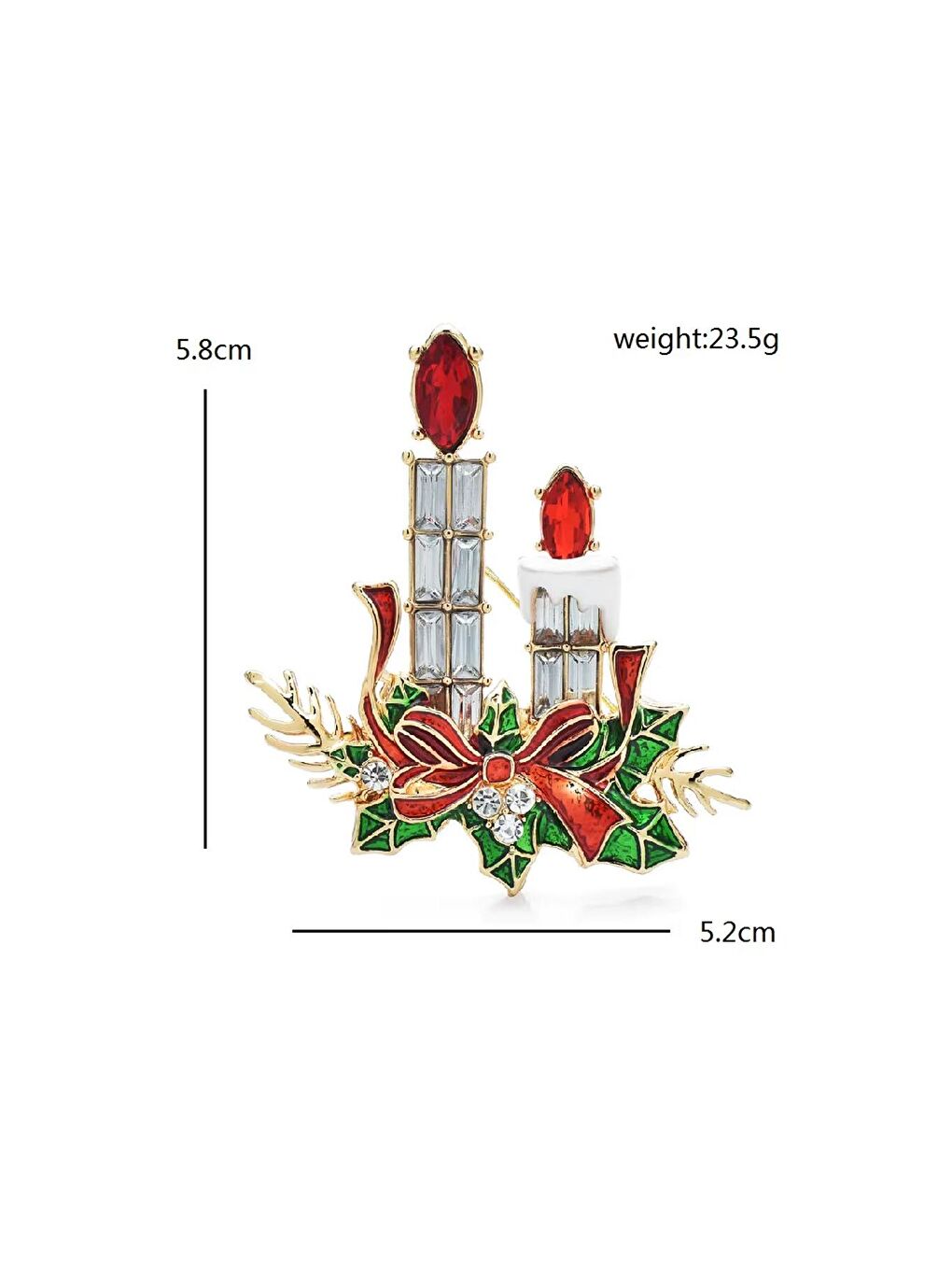 Kırmızı Yılbaşı Detaylı Mumlar Taşlı Yaka İğnesi Broş-3