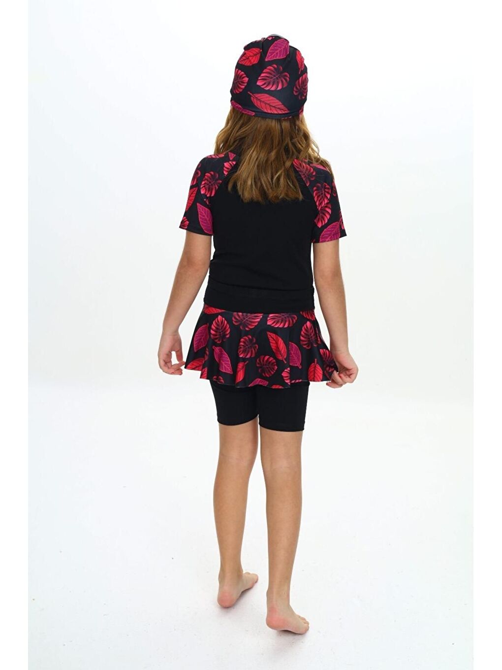 Siyah Elastanlı Dalgıç Kumaş Üç Parça Kız çocuk Mayo-3