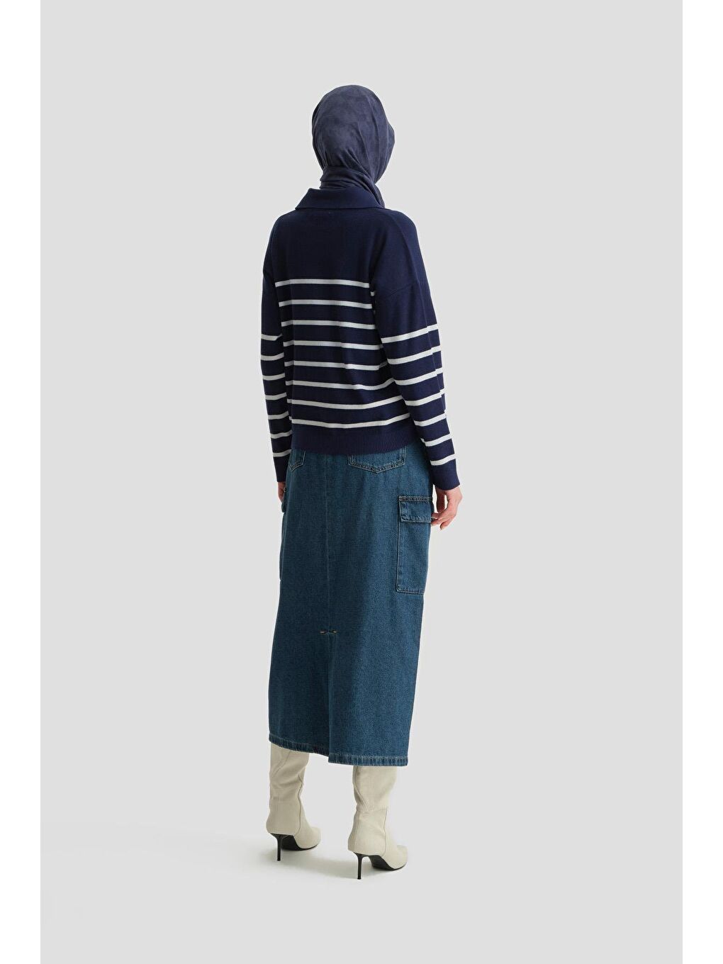 Çizgili Triko Kazak 24Kd4208 Lacivert-5