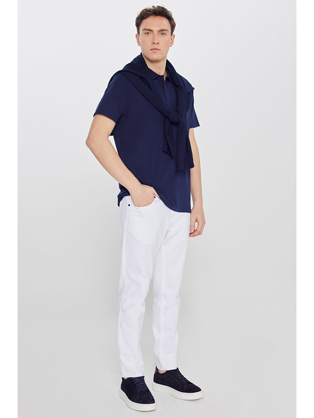 Erkek Lacivert %100 Pamuk Standart Fit Normal Kesim Polo Yaka Tişört-1