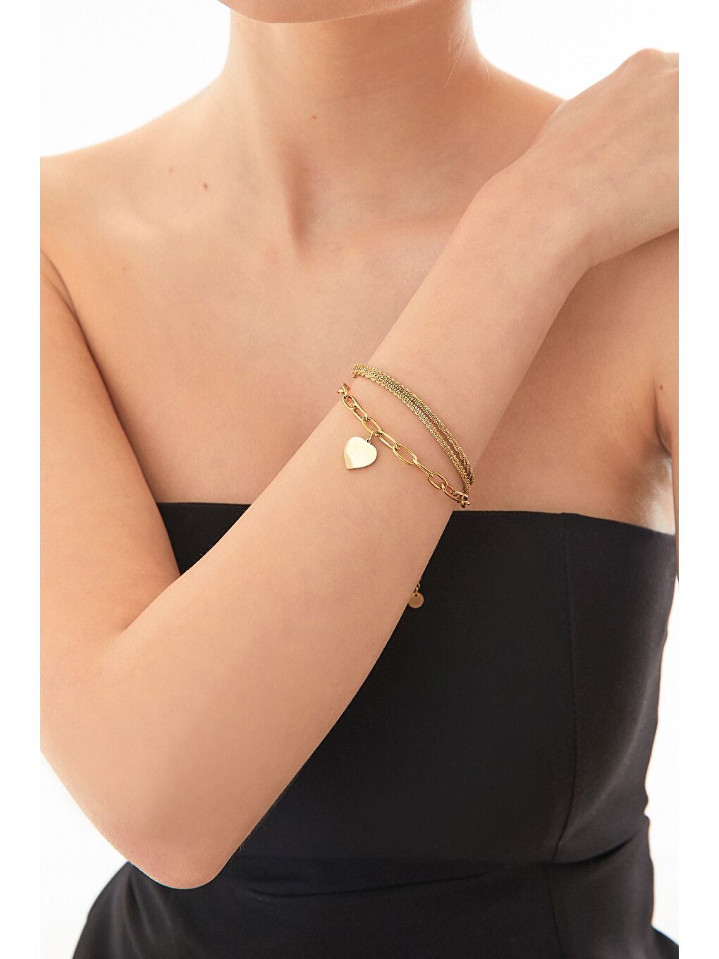Sarı Kalp Uçlu 3 Zincirli Bileklik-1