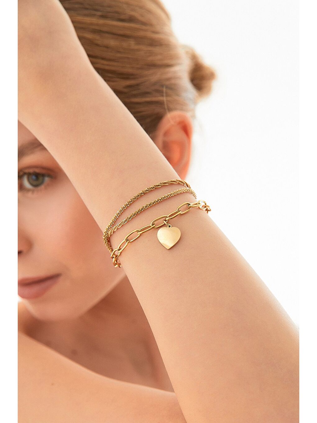 Sarı Kalp Uçlu 3 Zincirli Bileklik-2