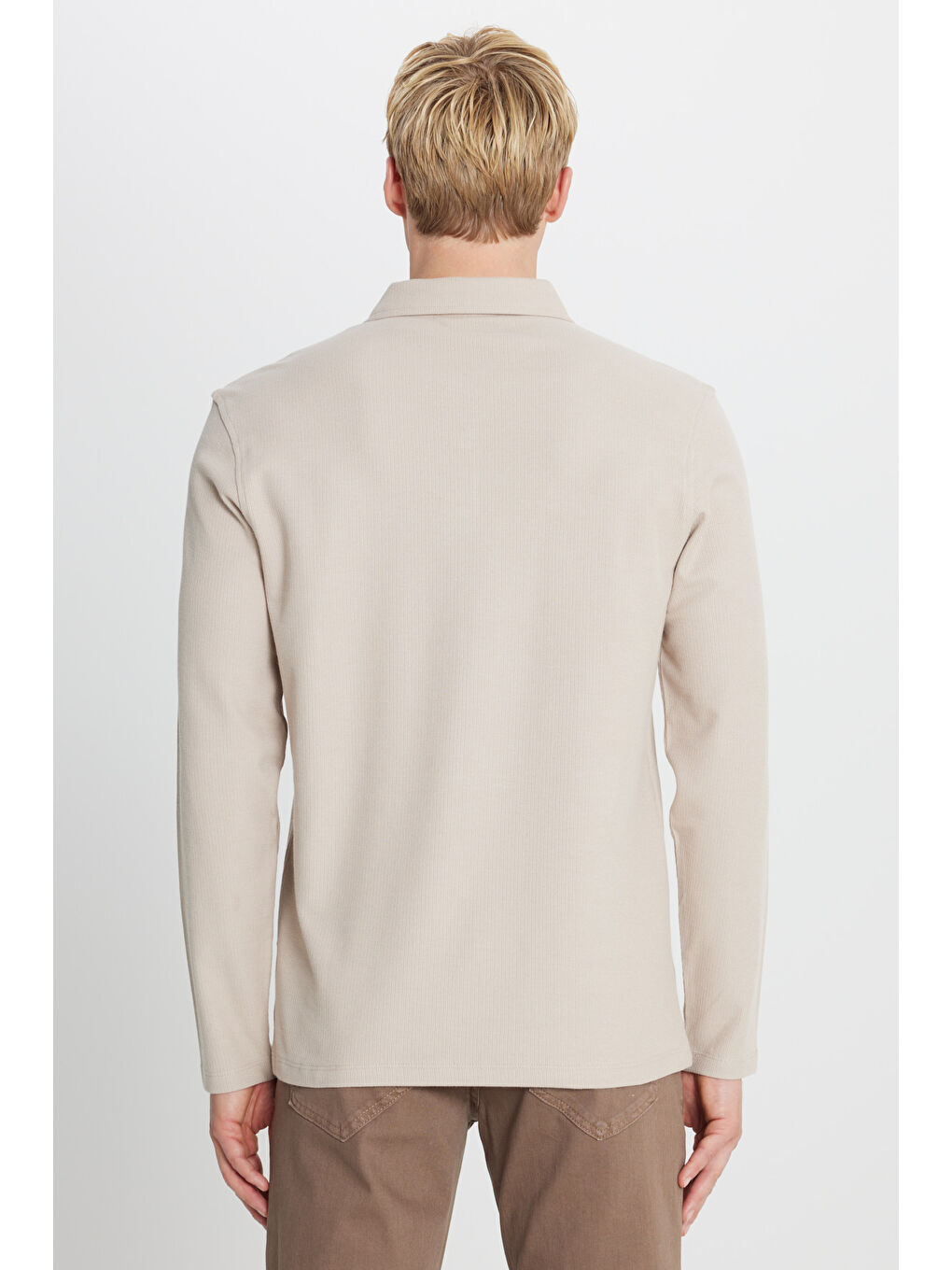 Erkek Bej %100 Pamuk Slim Fit Dar Kesim Polo Yaka Jakarlı Tişört-3