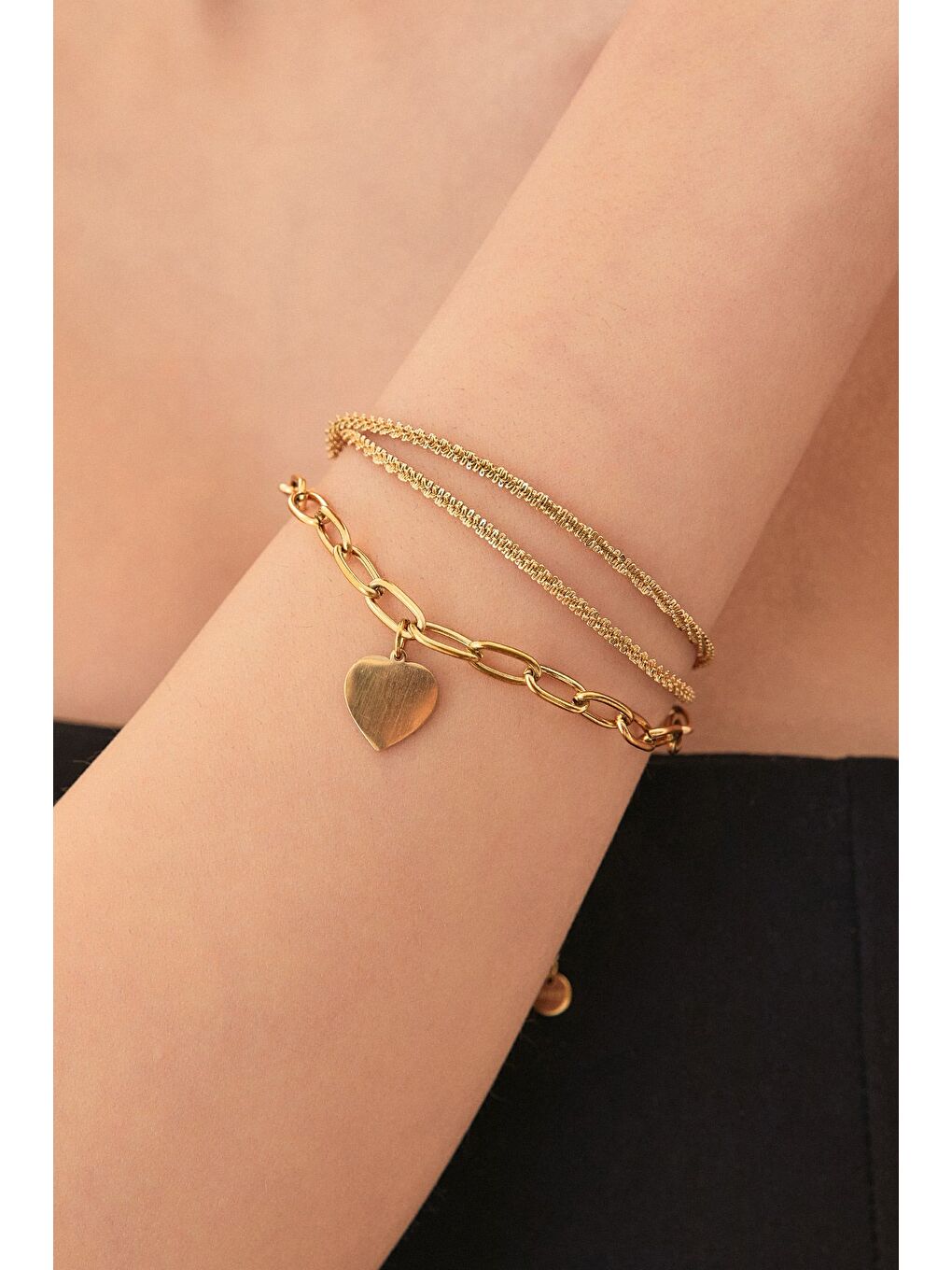 Sarı Kalp Uçlu 3 Zincirli Bileklik-4