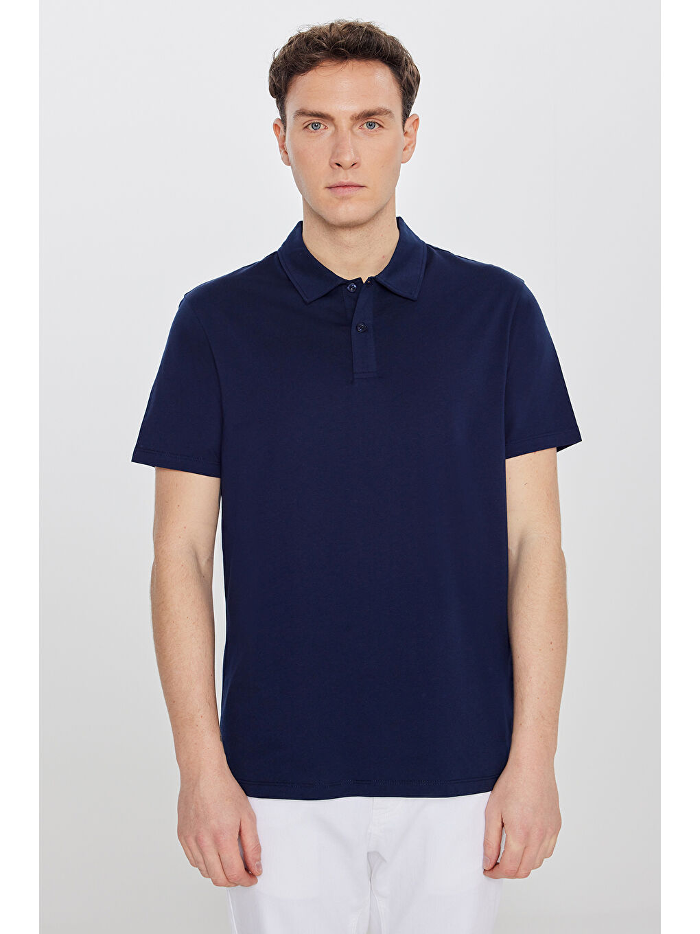 Erkek Lacivert %100 Pamuk Standart Fit Normal Kesim Polo Yaka Tişört-2