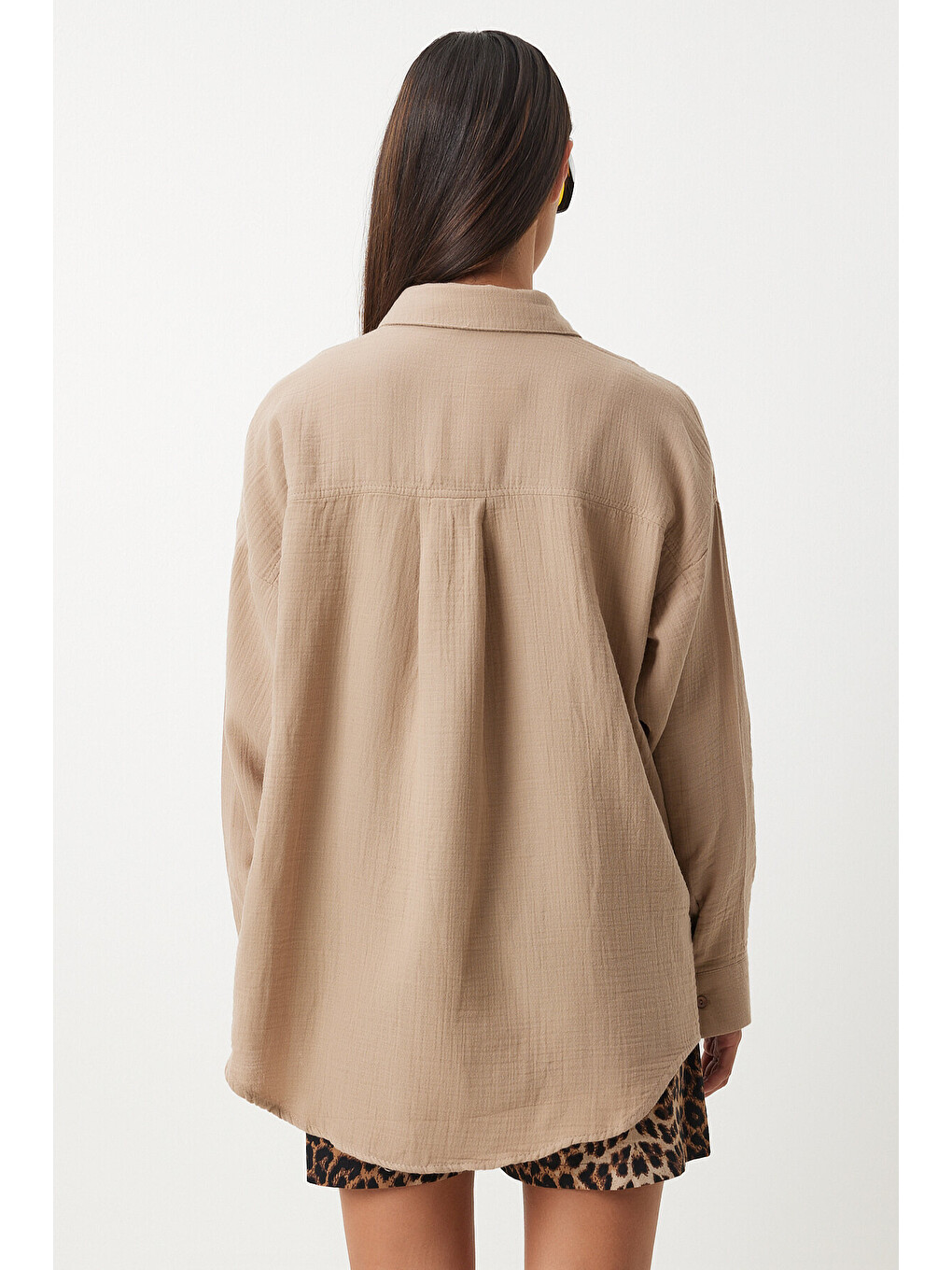 Bej Oversize Basic Müslin Gömlek BEJ LMX0002-3