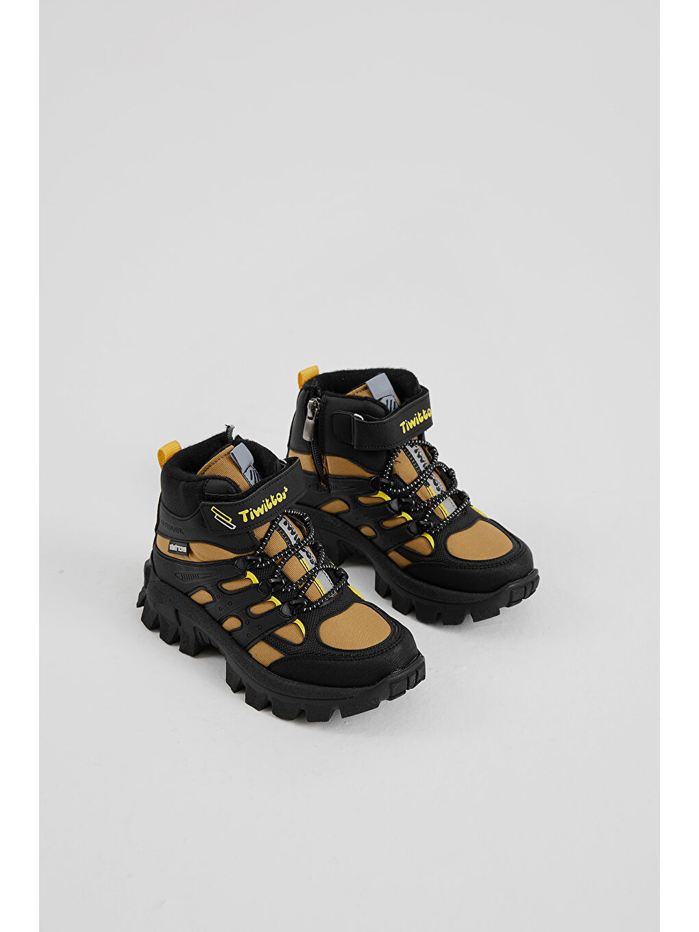 Çocuk Unisex Siyah Oranj Kalın Kauçuk Taban Lastik Bağcıklı Cırtlı Outdoor Trekking Bot-1