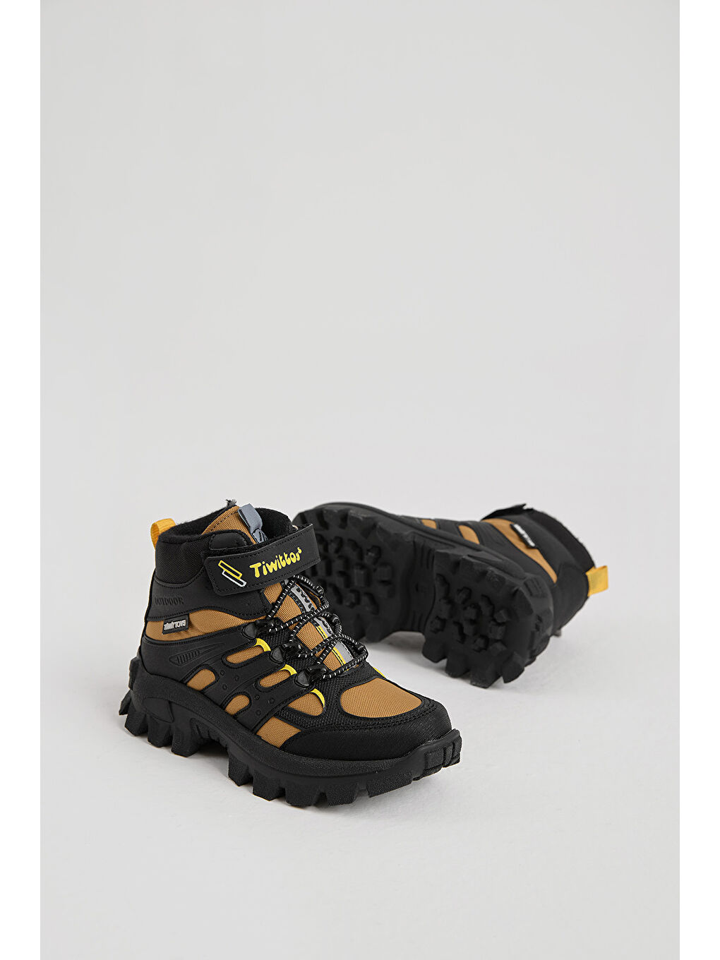 Çocuk Unisex Siyah Oranj Kalın Kauçuk Taban Lastik Bağcıklı Cırtlı Outdoor Trekking Bot-2