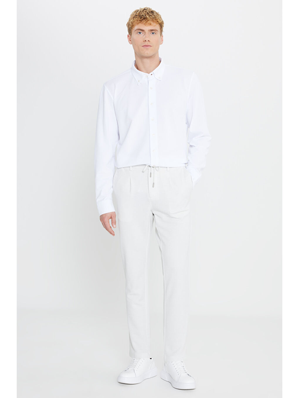 Bej Erkek Taş 360 Her Yöne Esneyen Slim Fit Dar Kesim Beli Bağlamalı Armürlü Casual Pantolon-2