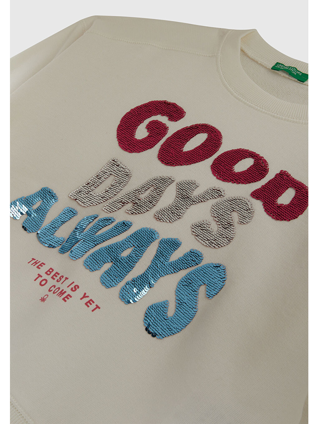 Kız Çocuk Ekru Önü Payetli Baskılı Ribanalı Relaxed Fit Sweatshirt-2