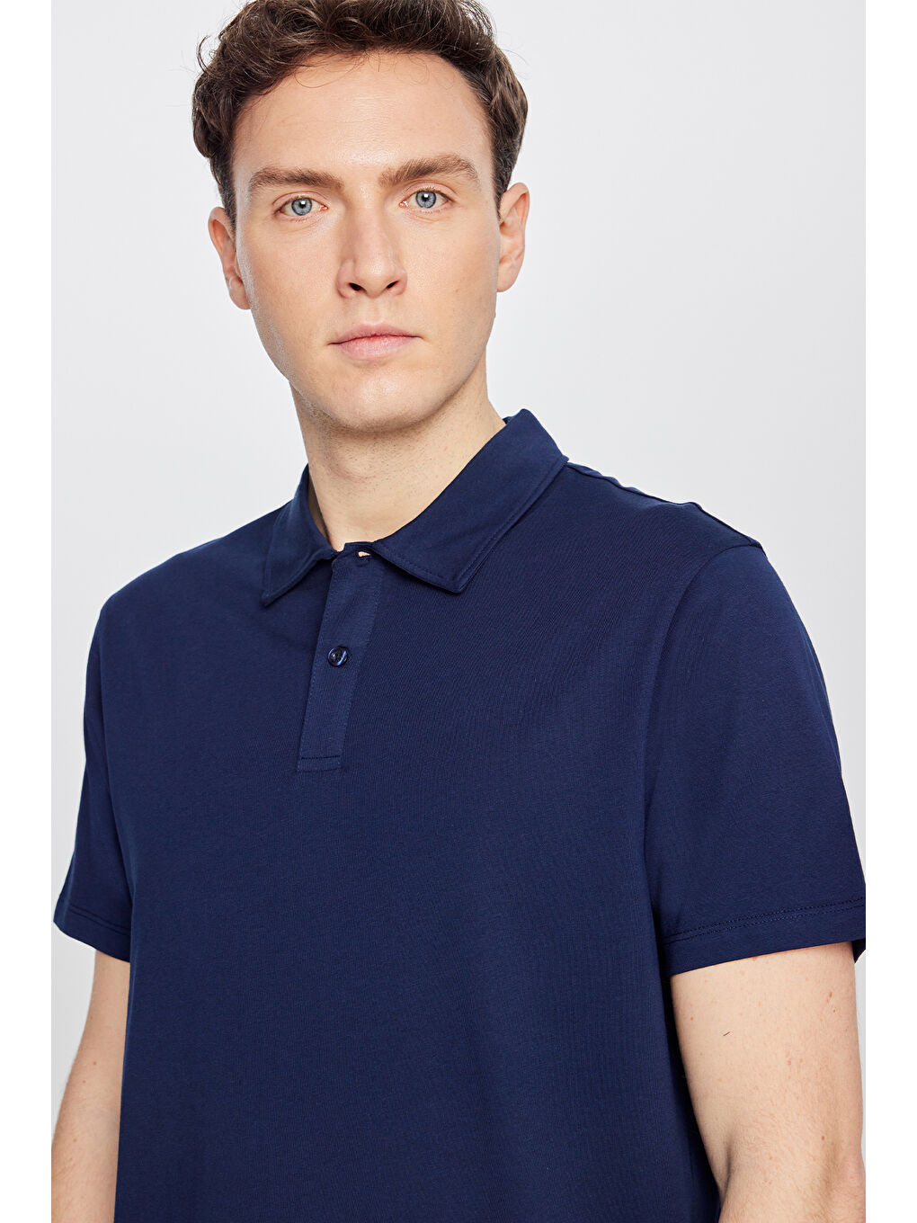 Erkek Lacivert %100 Pamuk Standart Fit Normal Kesim Polo Yaka Tişört-3