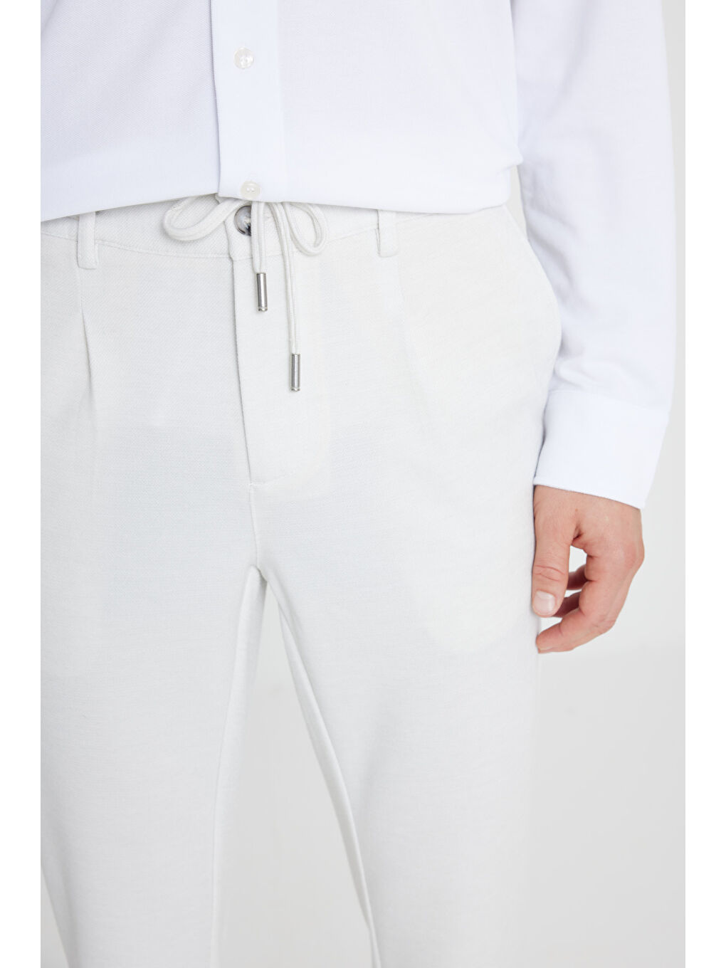 Bej Erkek Taş 360 Her Yöne Esneyen Slim Fit Dar Kesim Beli Bağlamalı Armürlü Casual Pantolon-3