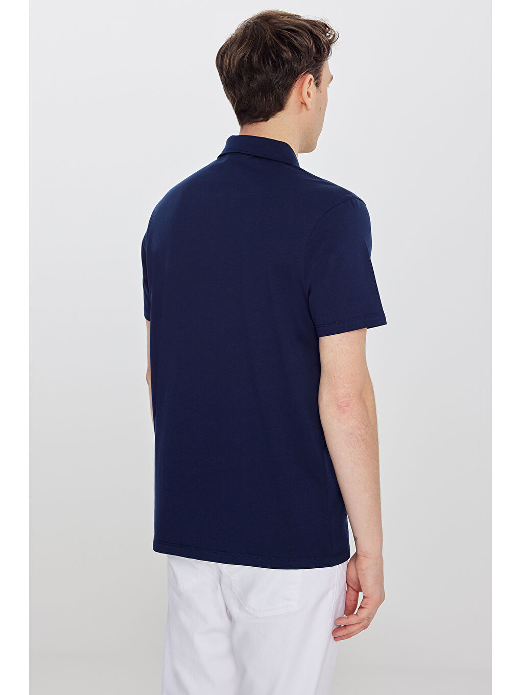 Erkek Lacivert %100 Pamuk Standart Fit Normal Kesim Polo Yaka Tişört-4