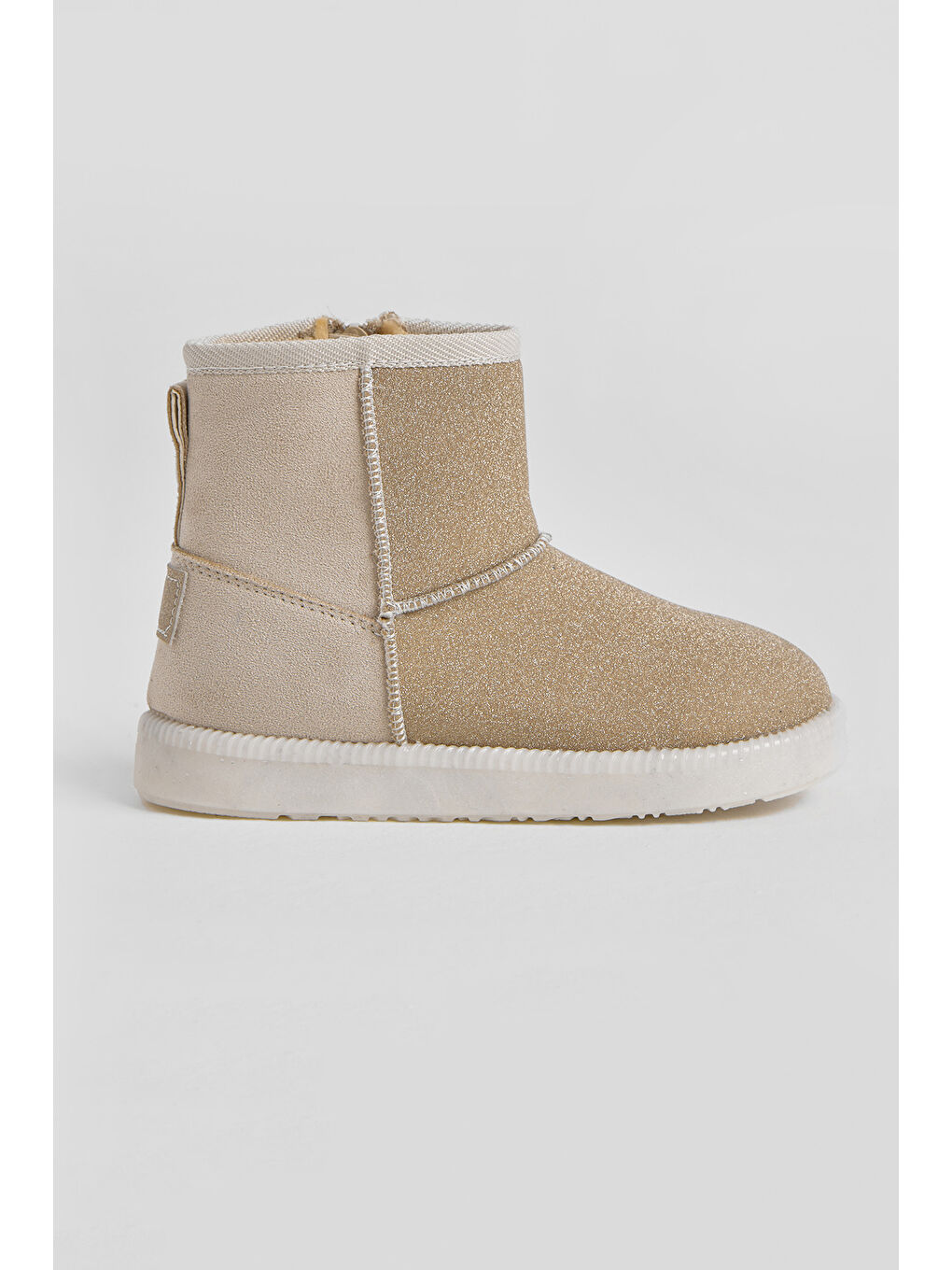 Kız Çocuk Bej Simli Termo Taban Süet Görünümlü İçi Kürklü Kısa Bot-1