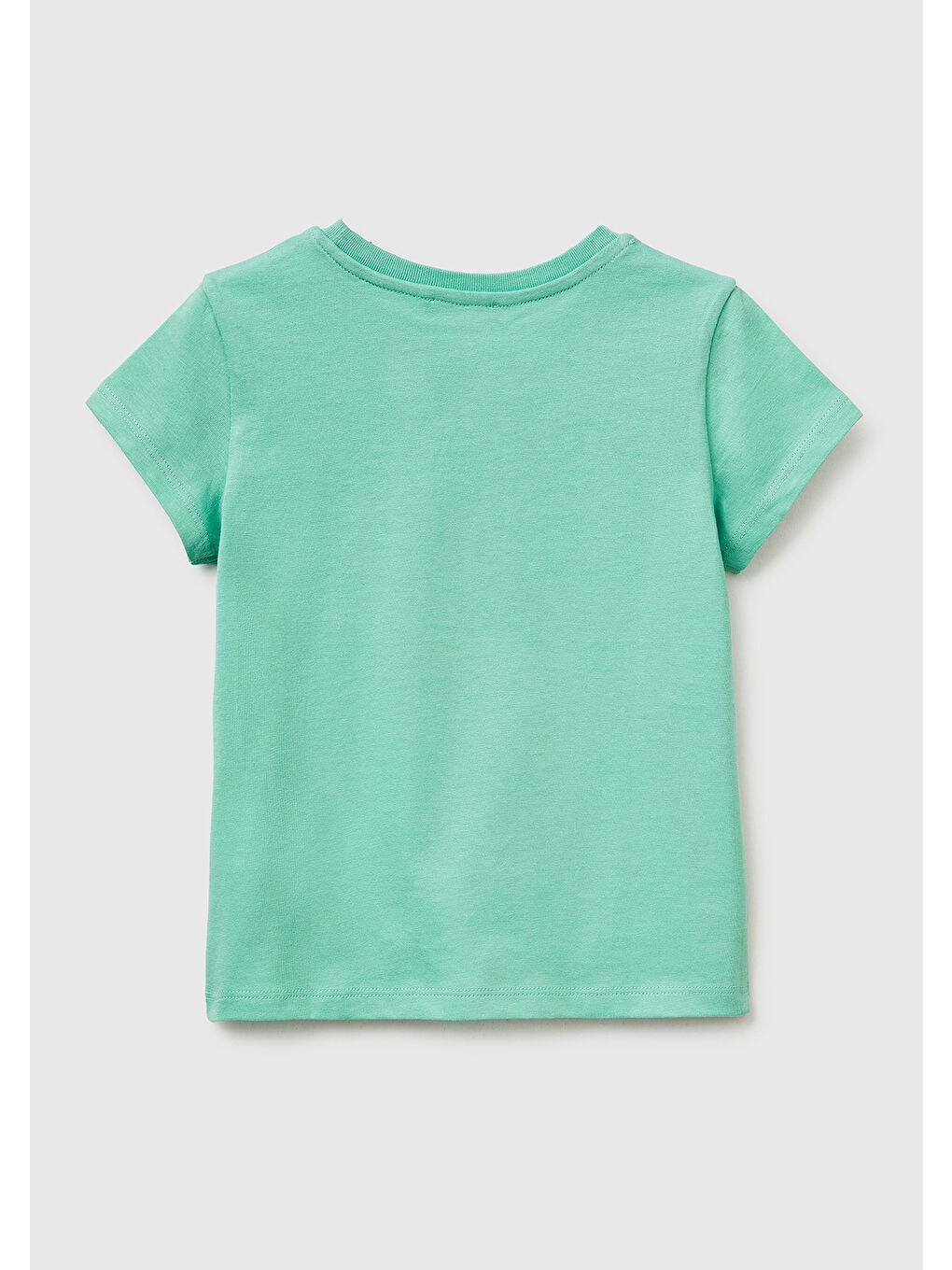 Yeşil Kız Çocuk Mint Simli Grafik Baskılı Kısa Kollu Ribanalı Yaka T-Shirt-1
