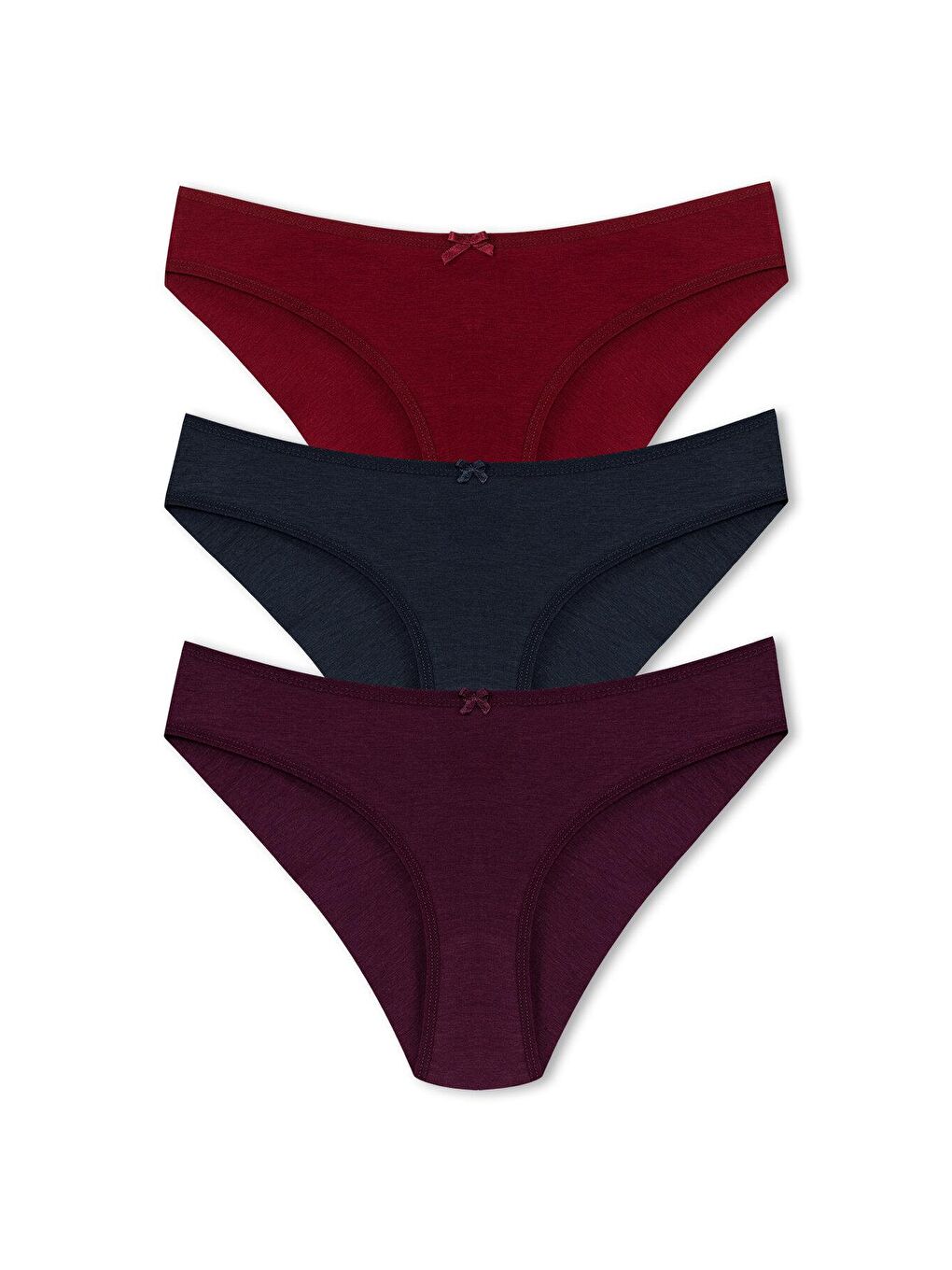 Bordo Pamuklu Arkası Çift Kat Slip Kadın Külot 3'lü