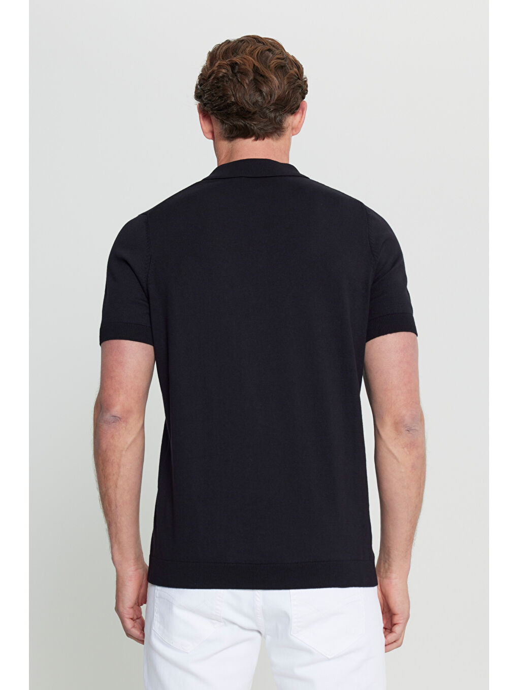 Erkek Siyah %100 Pamuk Standart Fit Normal Kesim Polo Yaka Triko Tişört-4