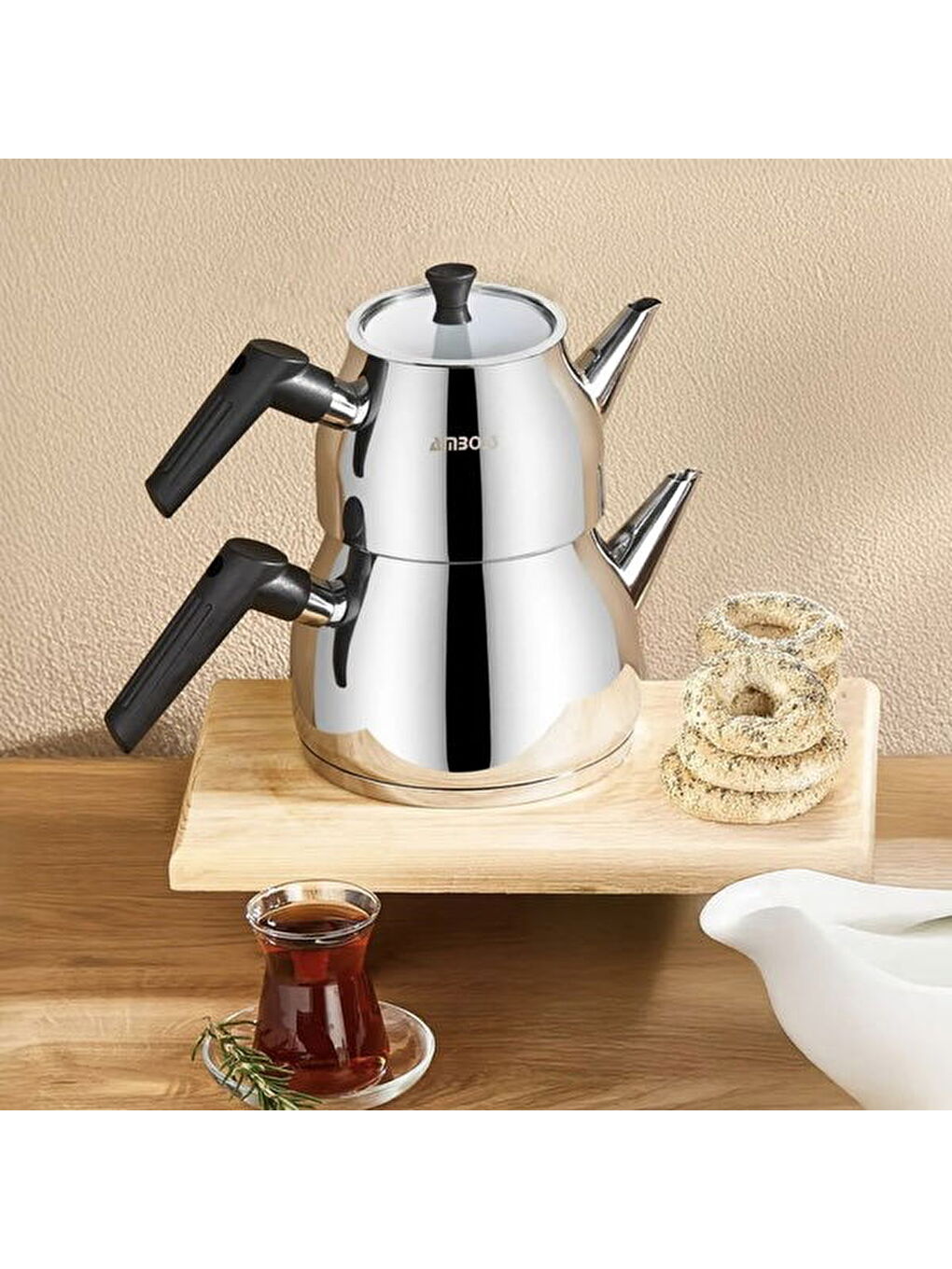 Copper Çaydanlık Seti - Gri / Siyah - 2 lt + 1 lt