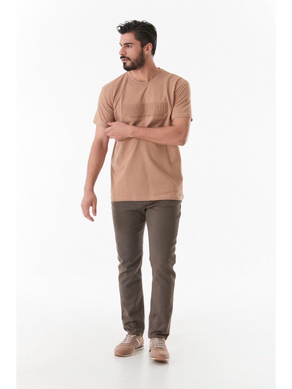 Sarı Kabartmalı Bisiklet Yaka Erkek Tişört-1