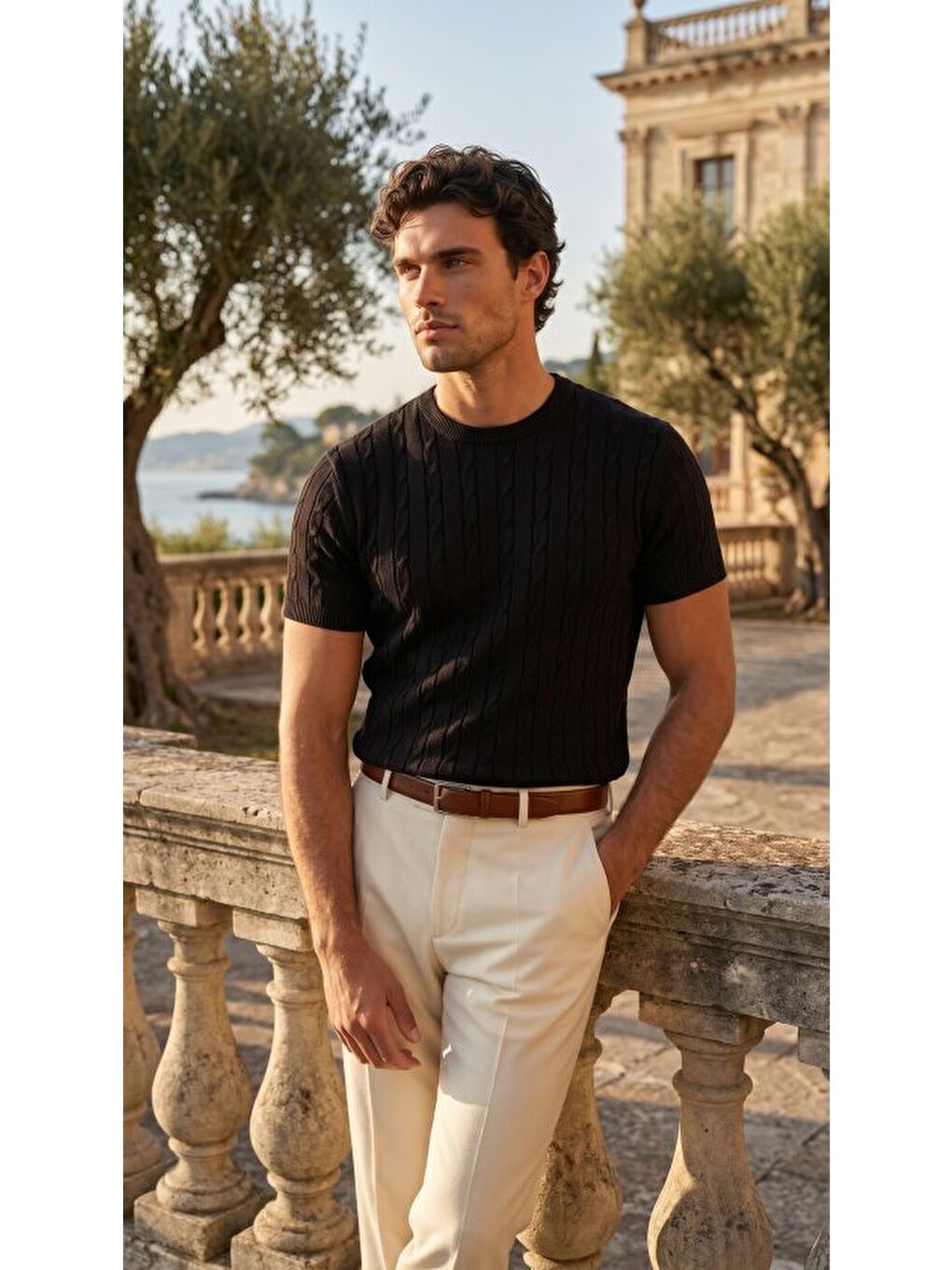 Siyah Erkek Bisiklet Yaka Triko Tişört