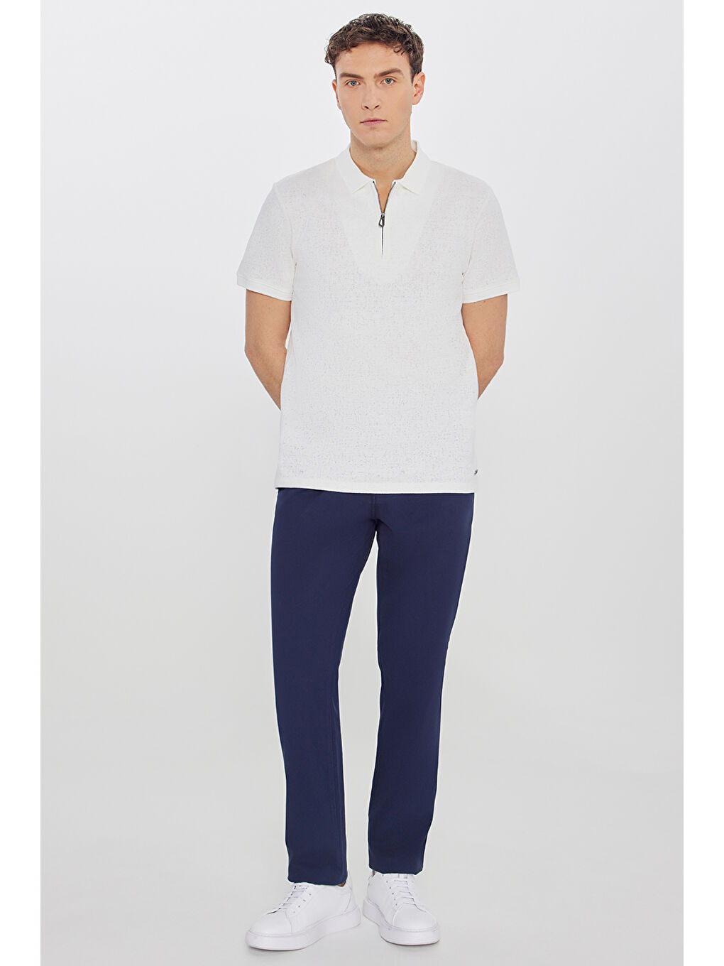 Erkek Lacivert Pamuklu Slim Fit Dar Kesim Yan Cepli Armürlü Esnek Pantolon