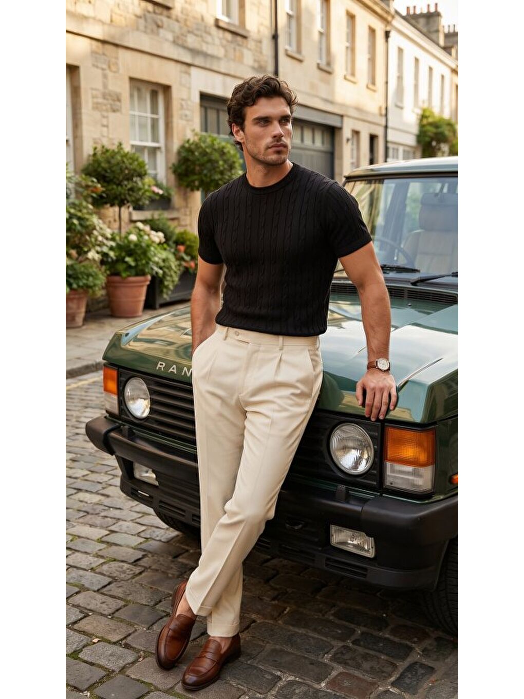 Siyah Erkek Bisiklet Yaka Triko Tişört-1